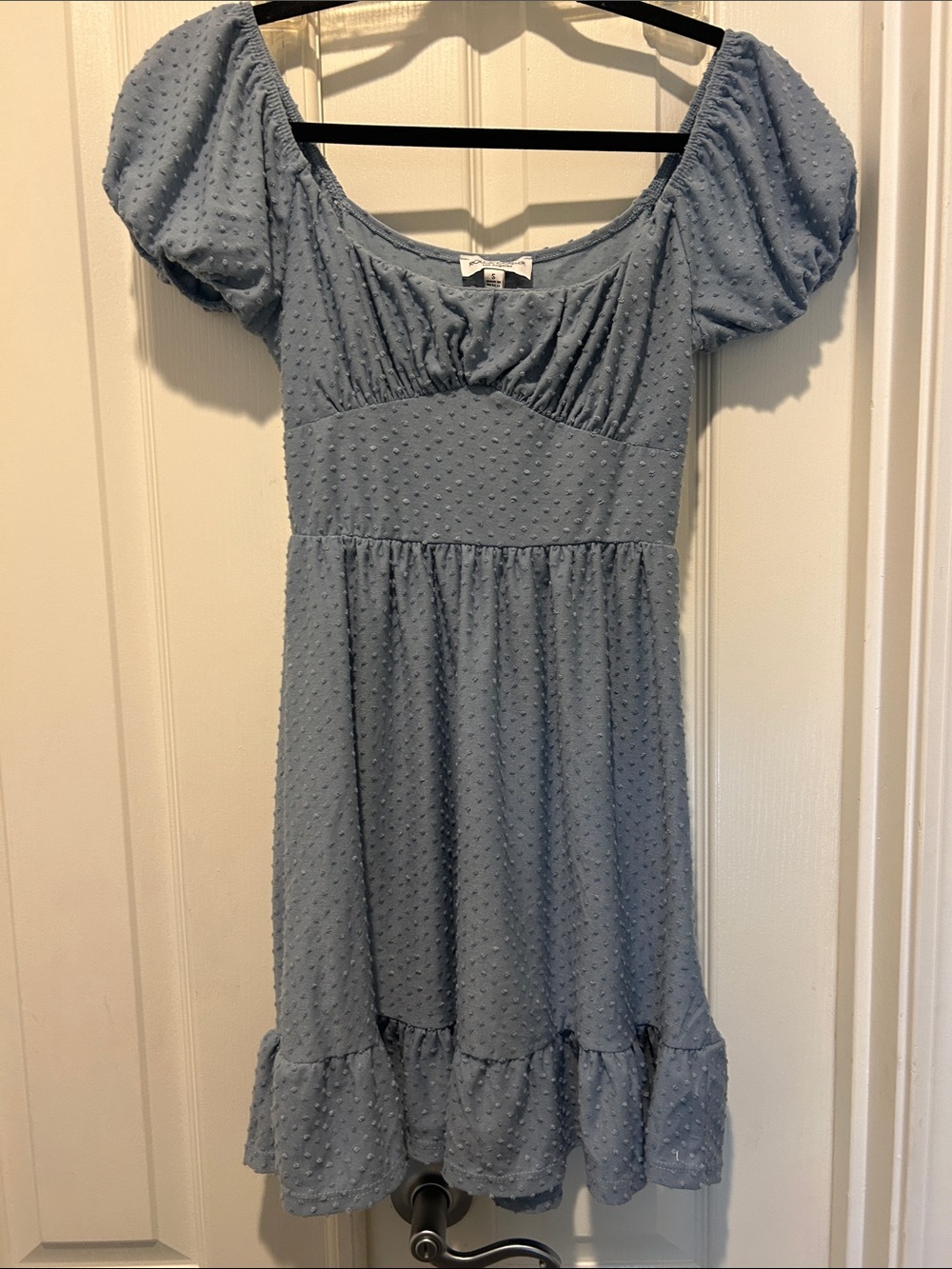 Rolla Coster Light Blue Swiss Dot Puff Sleeve Dress
